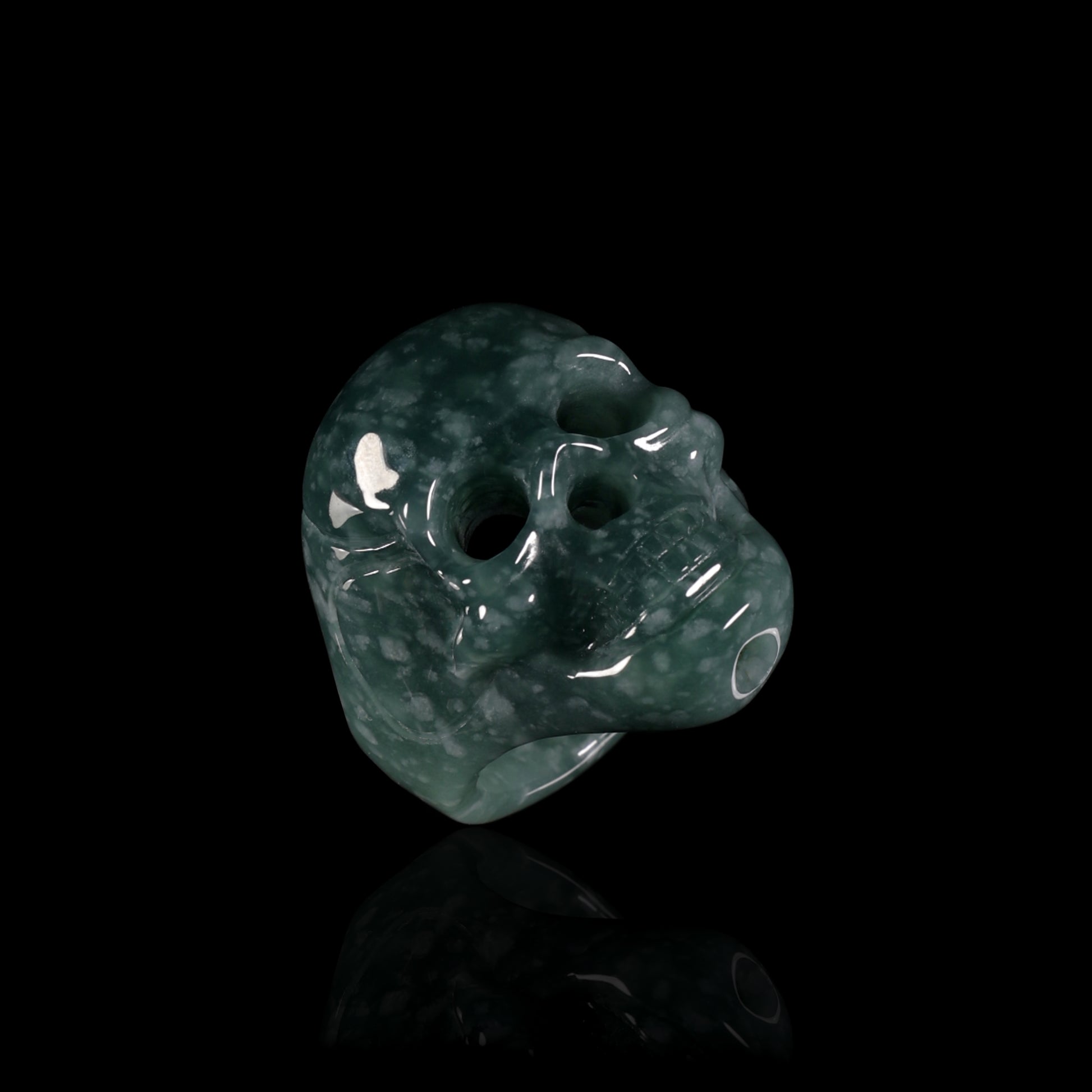 Dark Jade Skull Carved Statement Ring - Grade A Natural Jade Jewelry