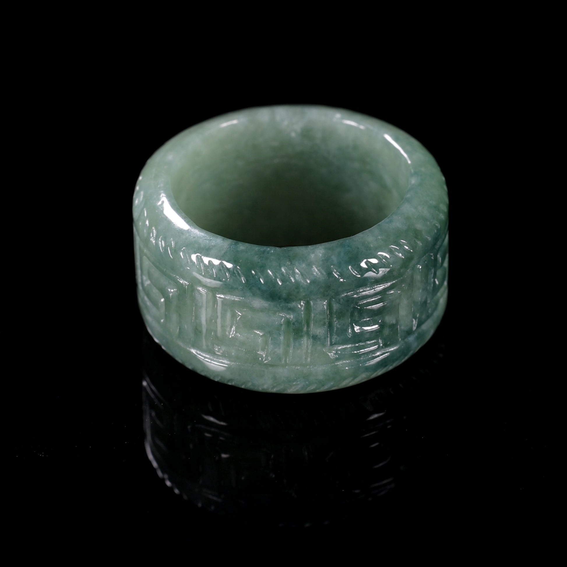 Ancient Fret Jade Wide Band Ring - Certified Grade A jade ring from Jadelume