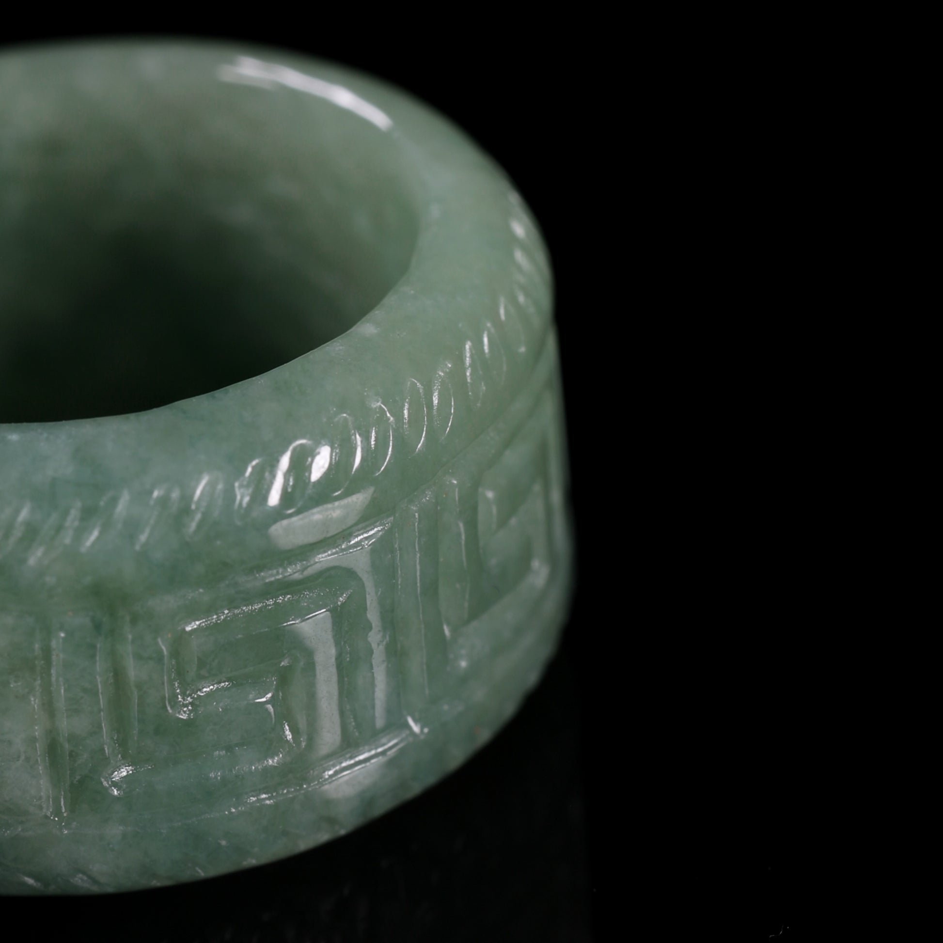 Ancient Fret Jade Wide Band Ring - Grade A Natural Jade Jewelry