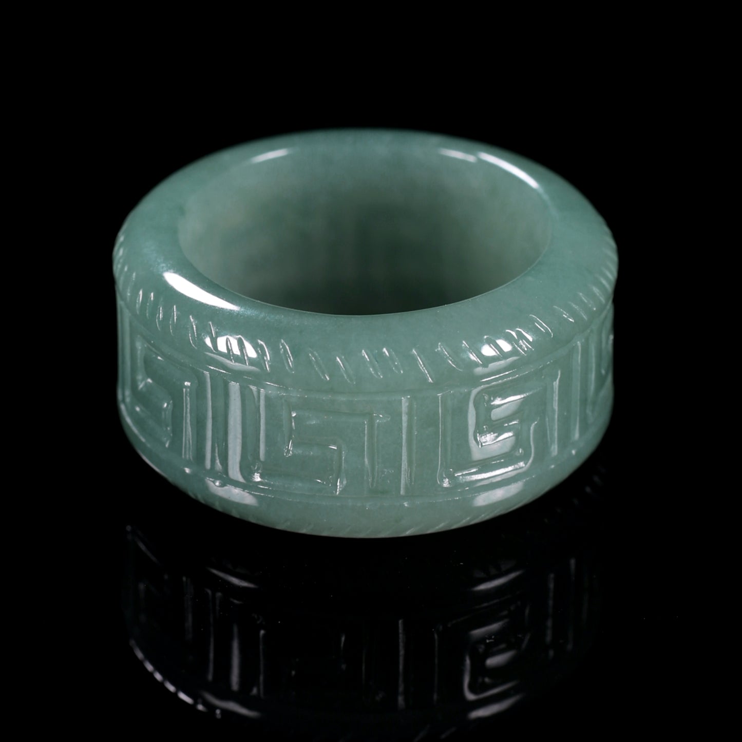 Ancient Fret Jade Wide Band Ring - Grade A Natural Jade Jewelry