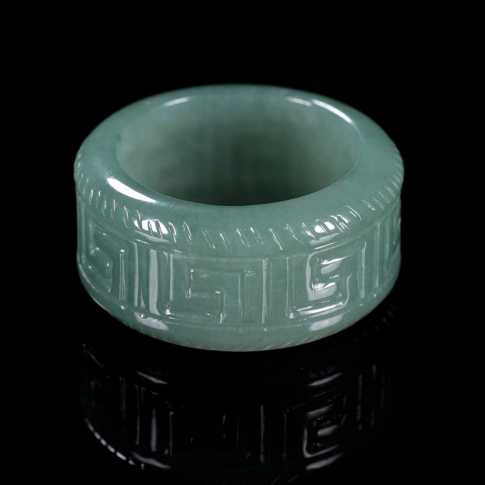 Ancient Fret Jade Wide Band Ring - Grade A Natural Jade Jewelry