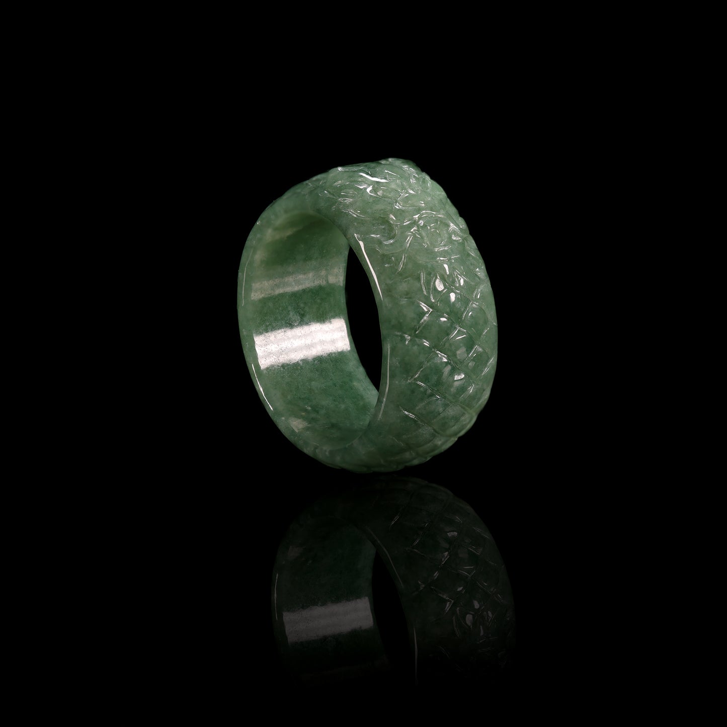 Full-Bloom Floral Jade Wide Band Ring - Grade A Natural Jade Jewelry