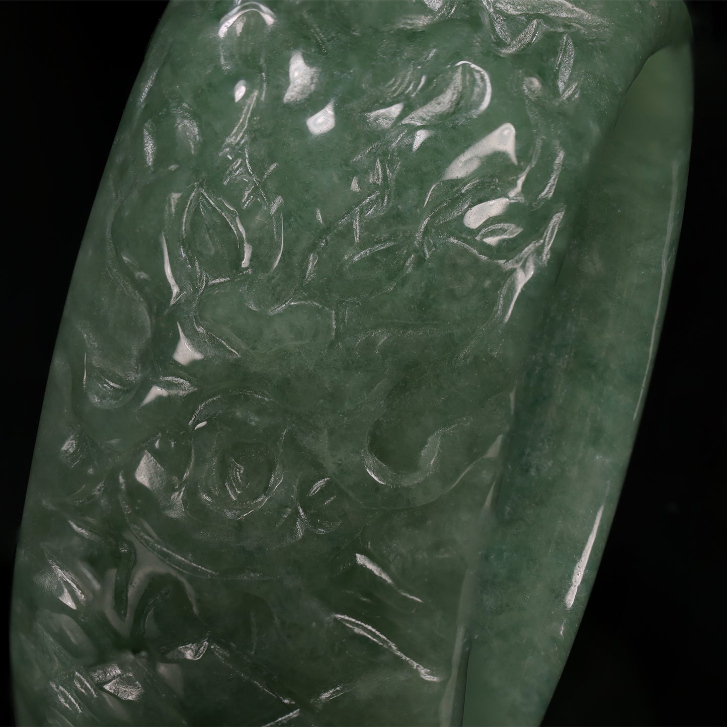 Full-Bloom Floral Jade Wide Band Ring - Grade A Natural Jade Jewelry