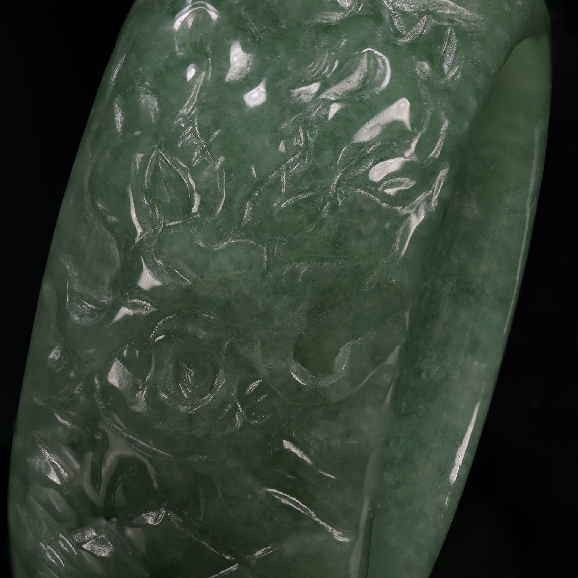 Full-Bloom Floral Jade Wide Band Ring - Grade A Natural Jade Jewelry