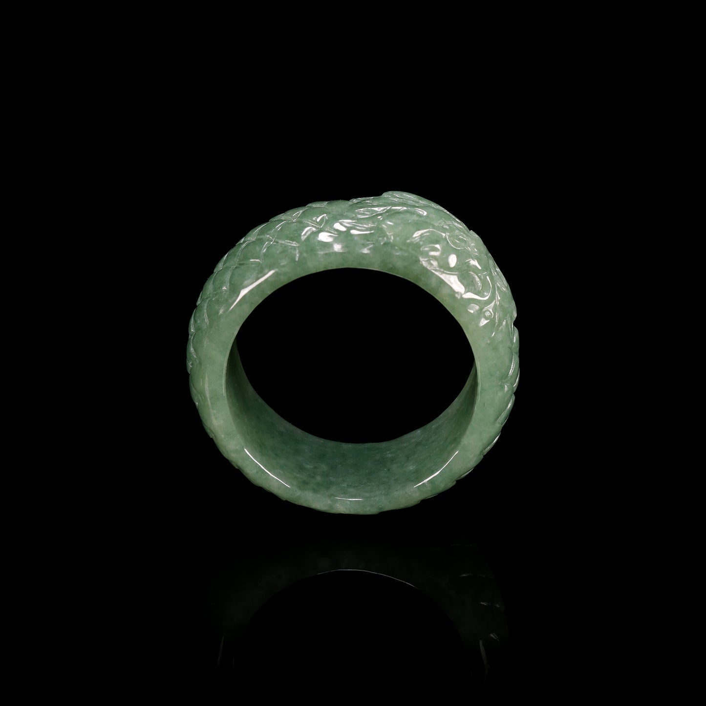 Full-Bloom Floral Jade Wide Band Ring - Grade A Natural Jade Jewelry