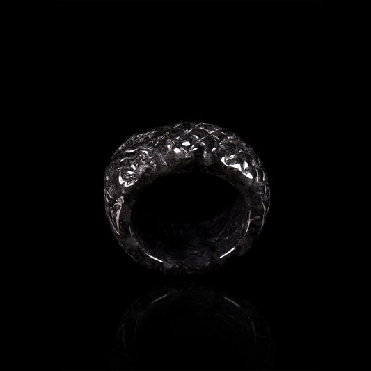 Black Jade Full-Bloom Floral Wide Band Ring - Certified Grade A jade ring from Jadelume