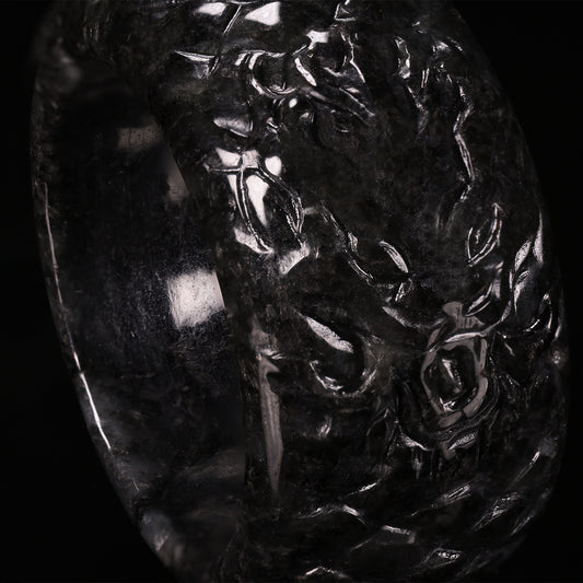 Black Jade Full-Bloom Floral Wide Band Ring - Grade A Natural Jade Jewelry