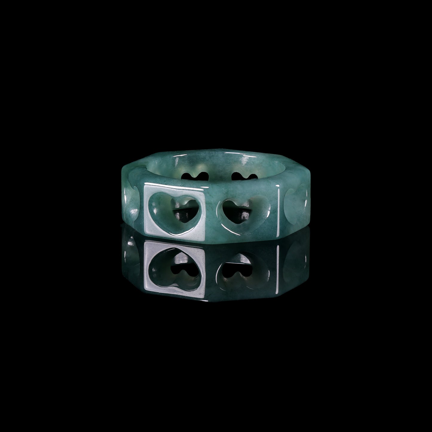 Octagon Hollow Heart Jade Ring - Grade A Natural Jade Jewelry