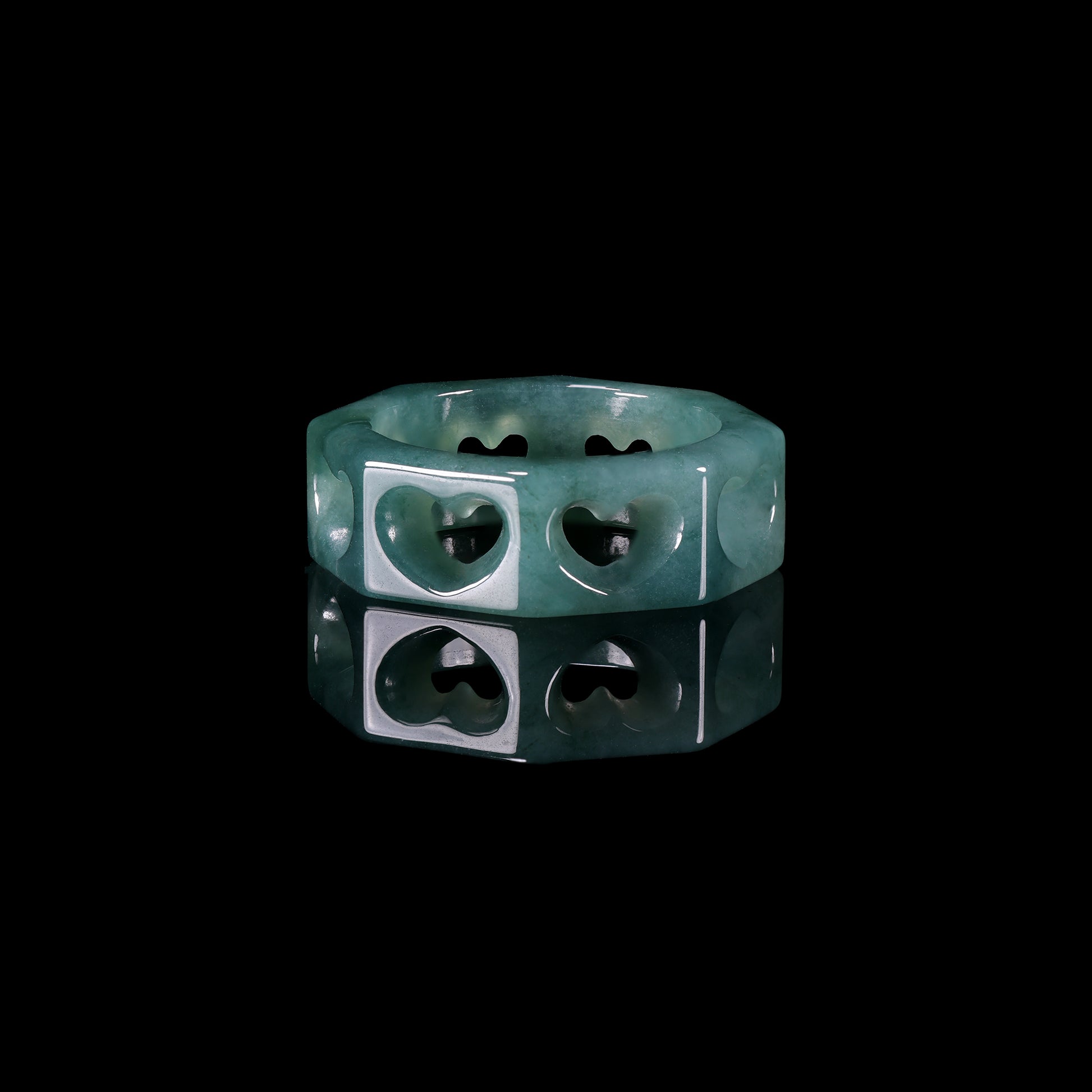 Octagon Hollow Heart Jade Ring - Grade A Natural Jade Jewelry