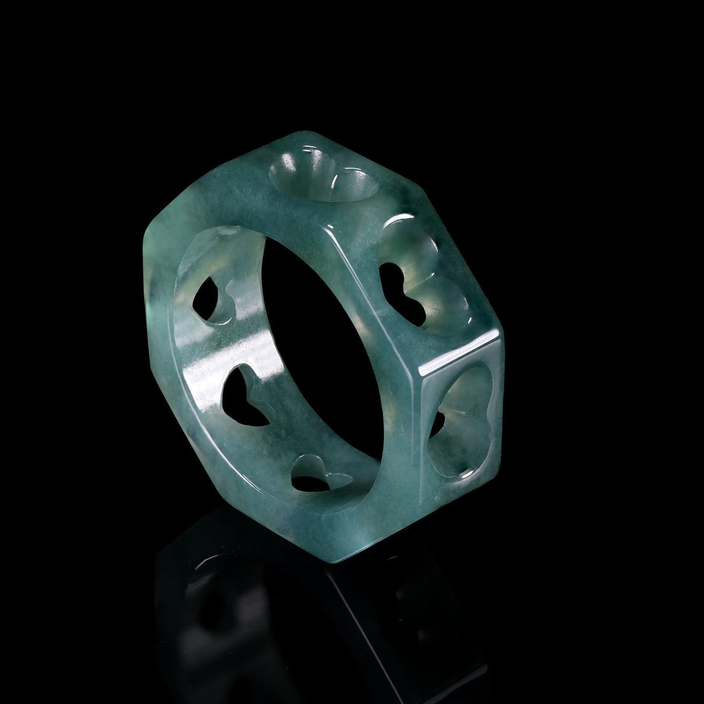 Octagon Hollow Heart Jade Ring - Grade A Natural Jade Jewelry