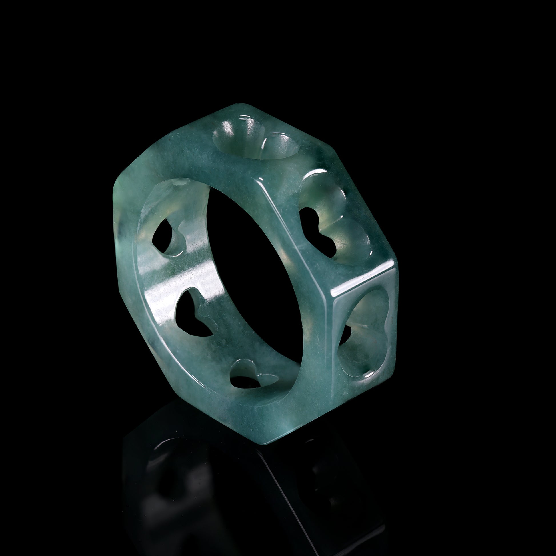 Octagon Hollow Heart Jade Ring - Grade A Natural Jade Jewelry