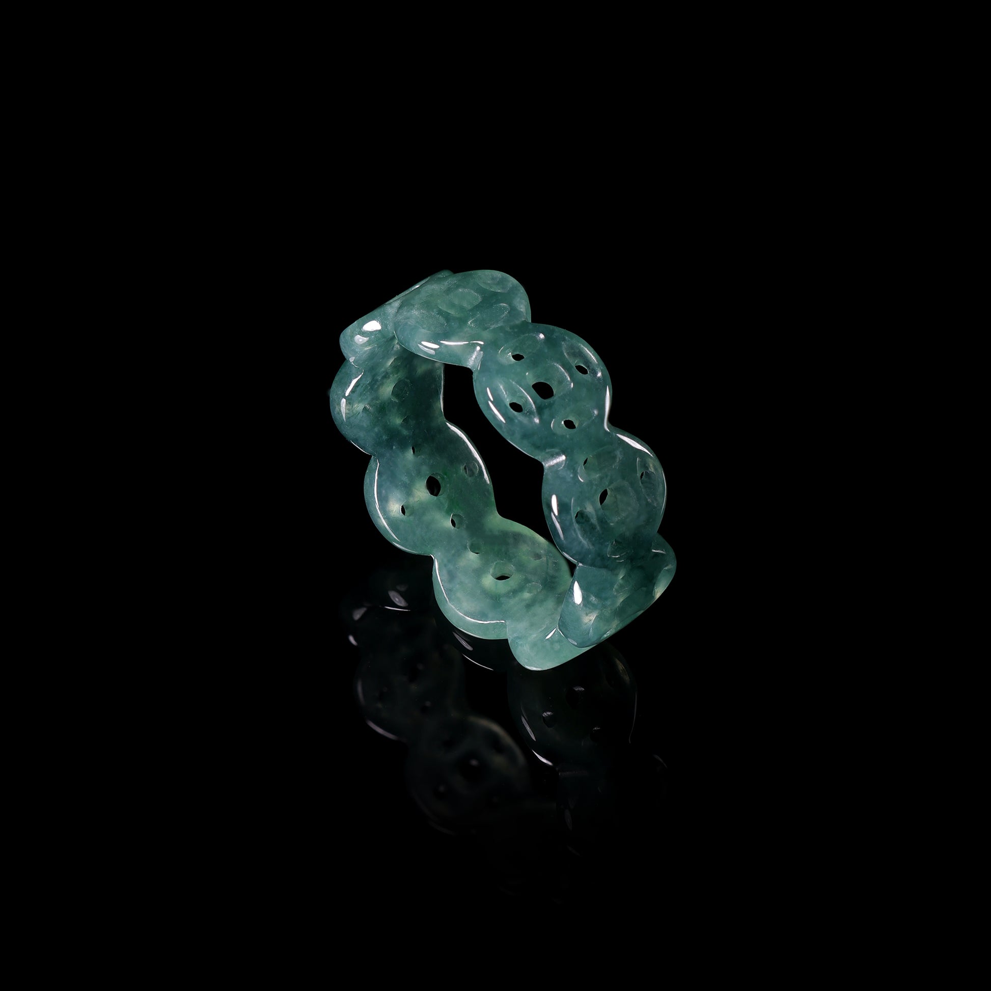Ancient Coin Hollow Jade Wide Band Ring - Grade A Natural Jade Jewelry