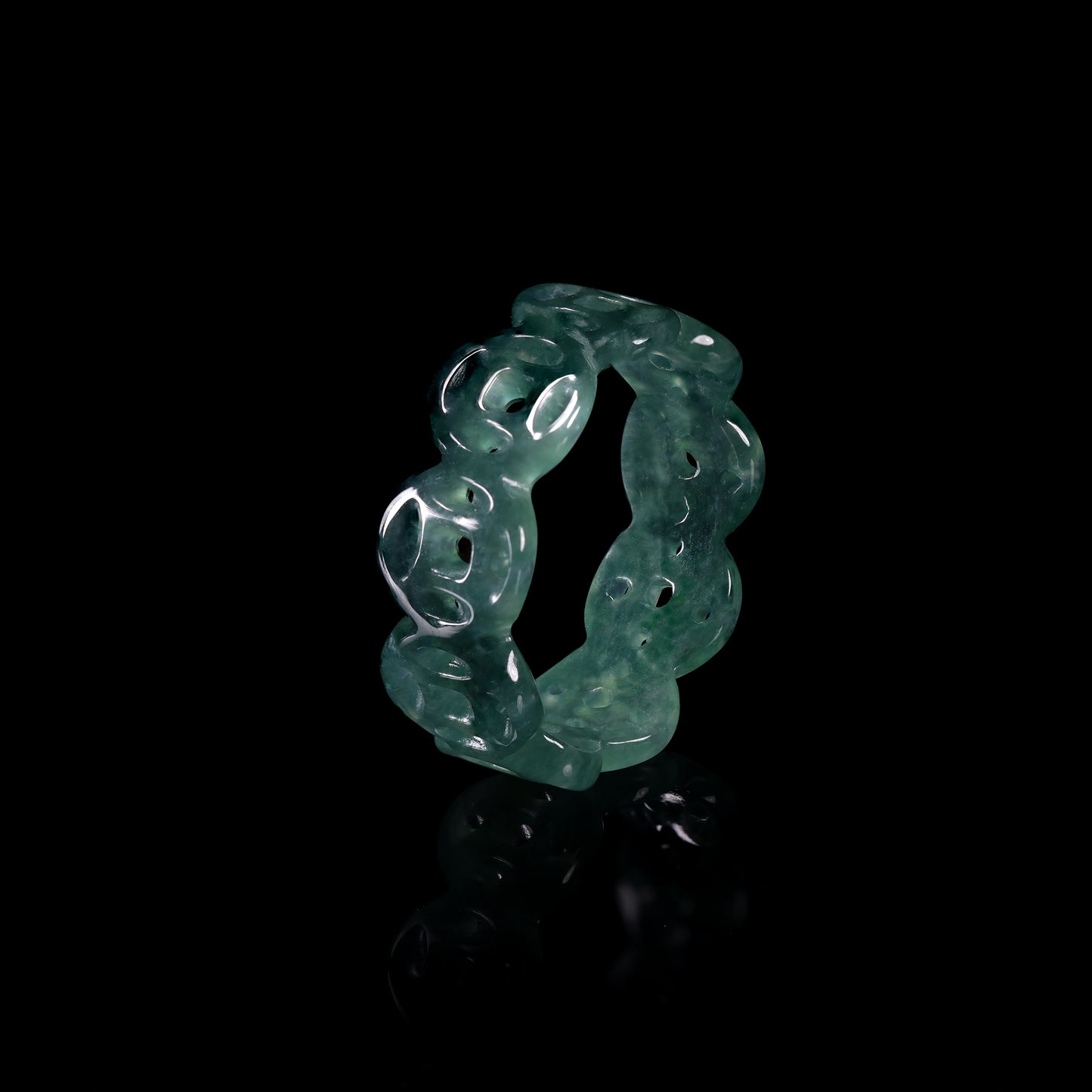 Ancient Coin Hollow Jade Wide Band Ring - Grade A Natural Jade Jewelry