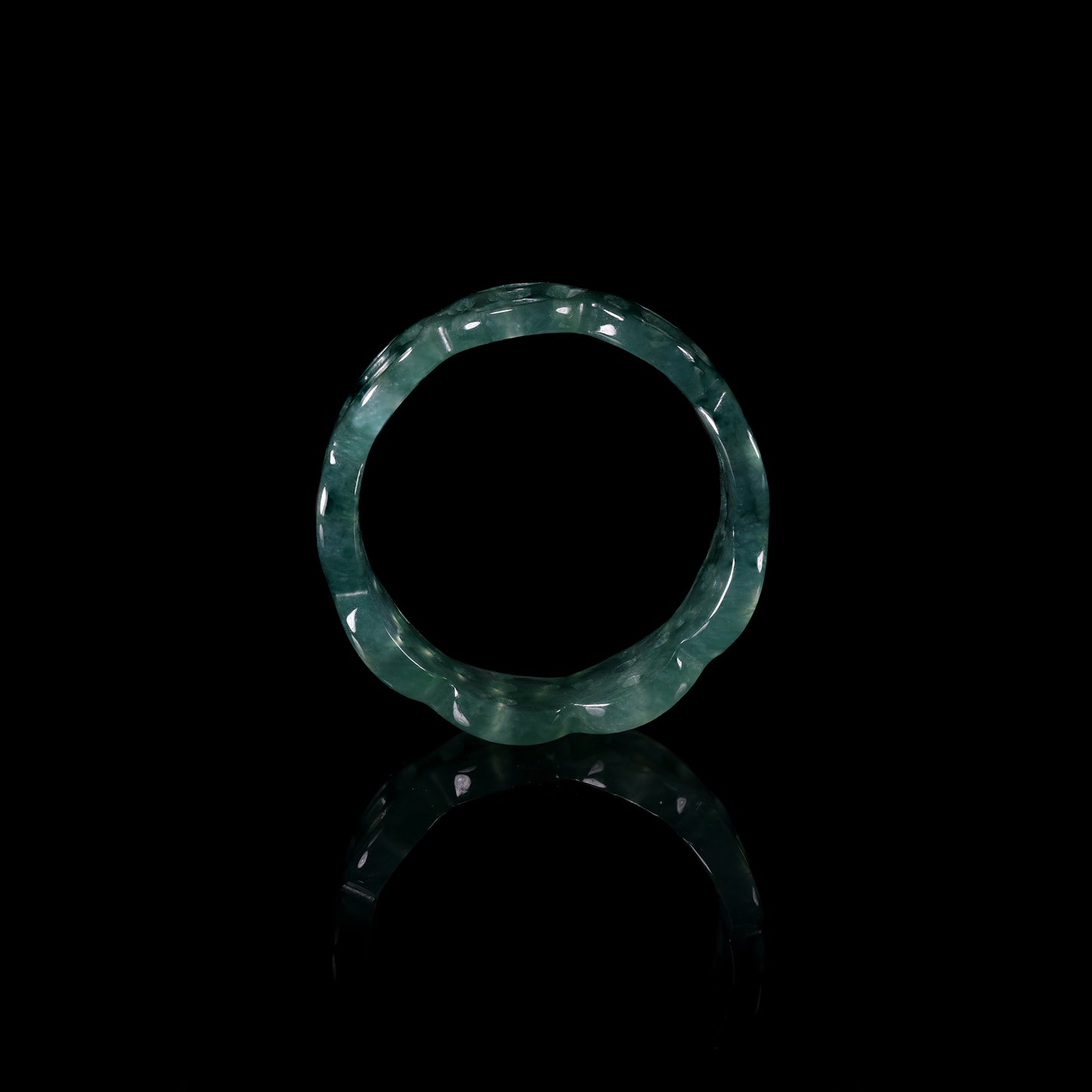 Ancient Coin Hollow Jade Wide Band Ring - Grade A Natural Jade Jewelry