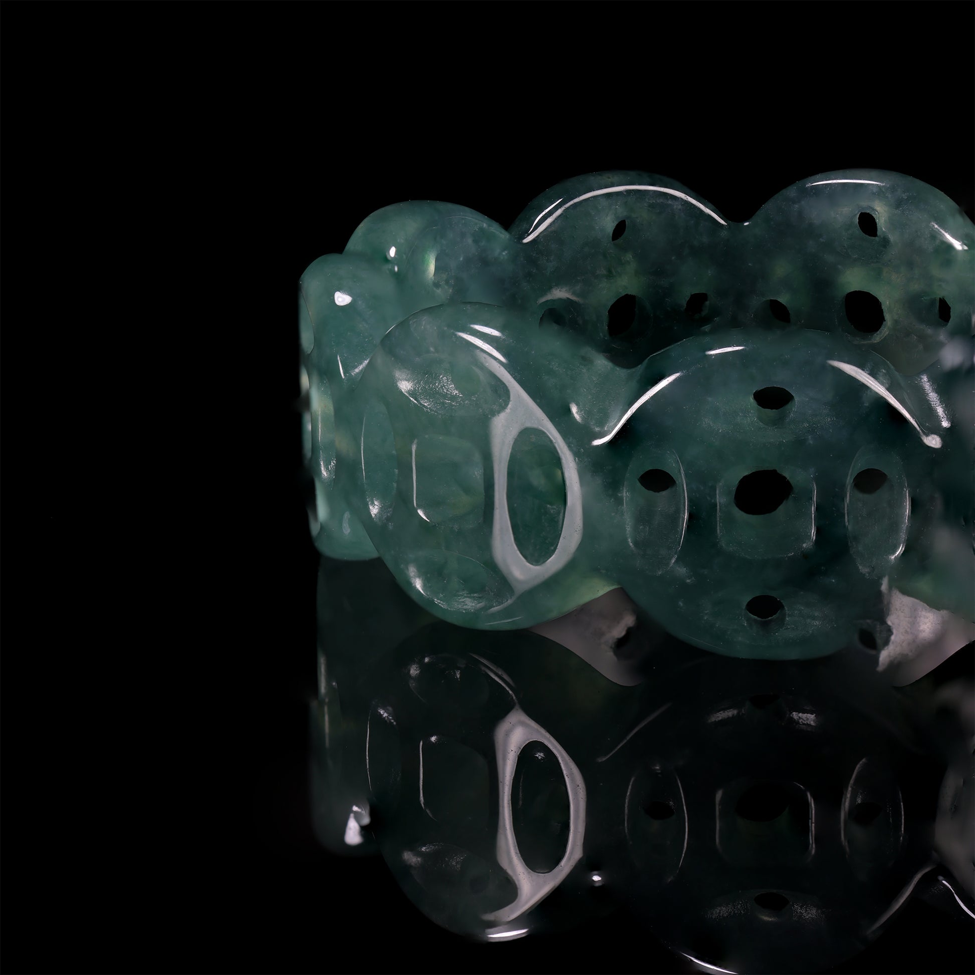 Ancient Coin Hollow Jade Wide Band Ring - Certified Grade A jade ring from Jadelume
