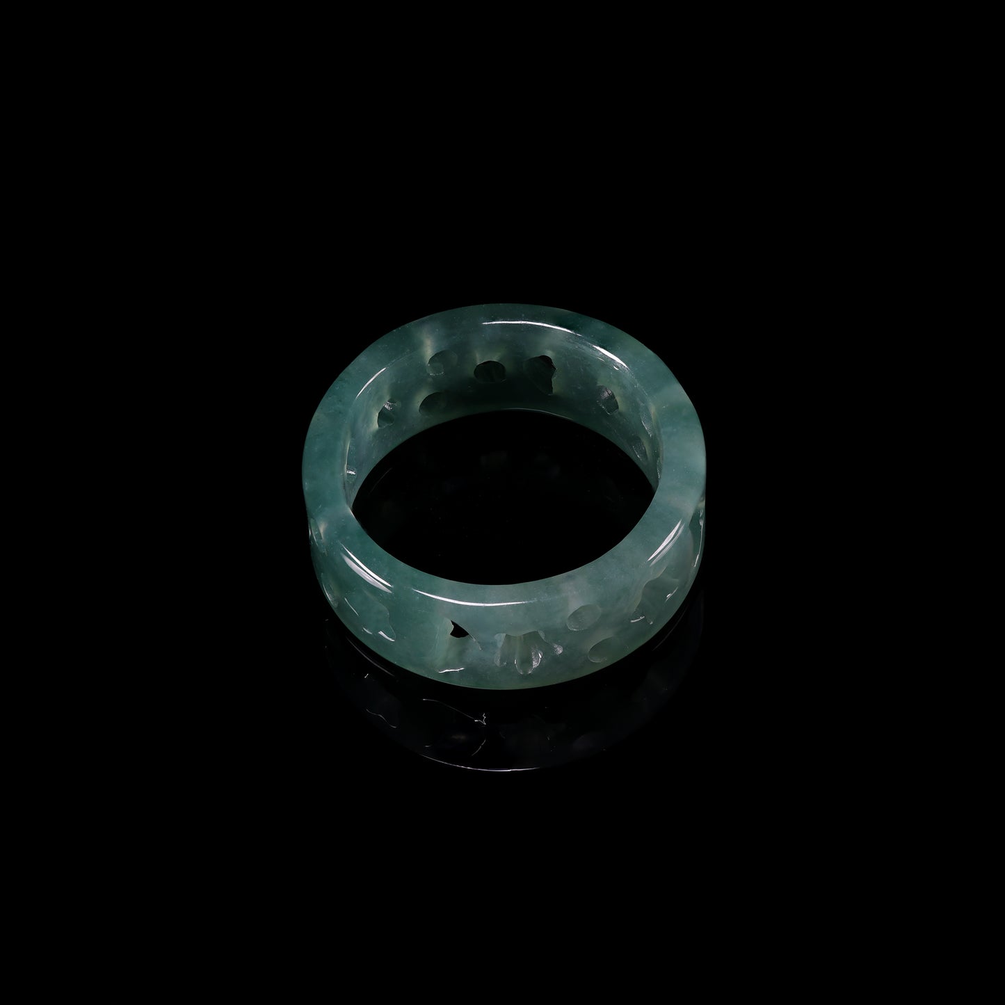 Hollow Floral Jade Wide Band Ring - Certified Grade A jade ring from Jadelume