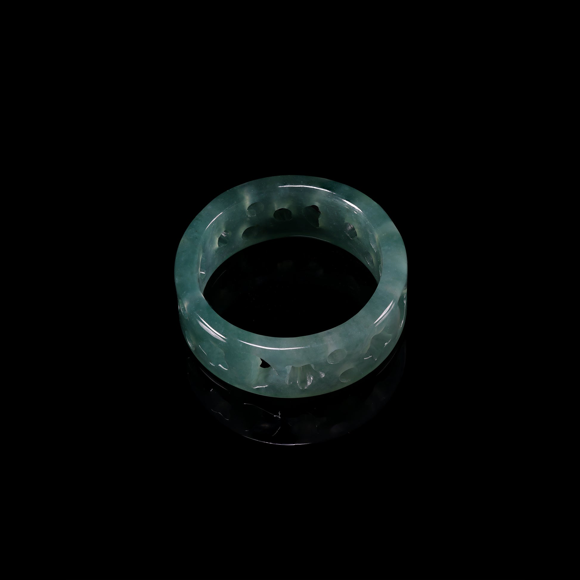 Hollow Floral Jade Wide Band Ring - Certified Grade A jade ring from Jadelume