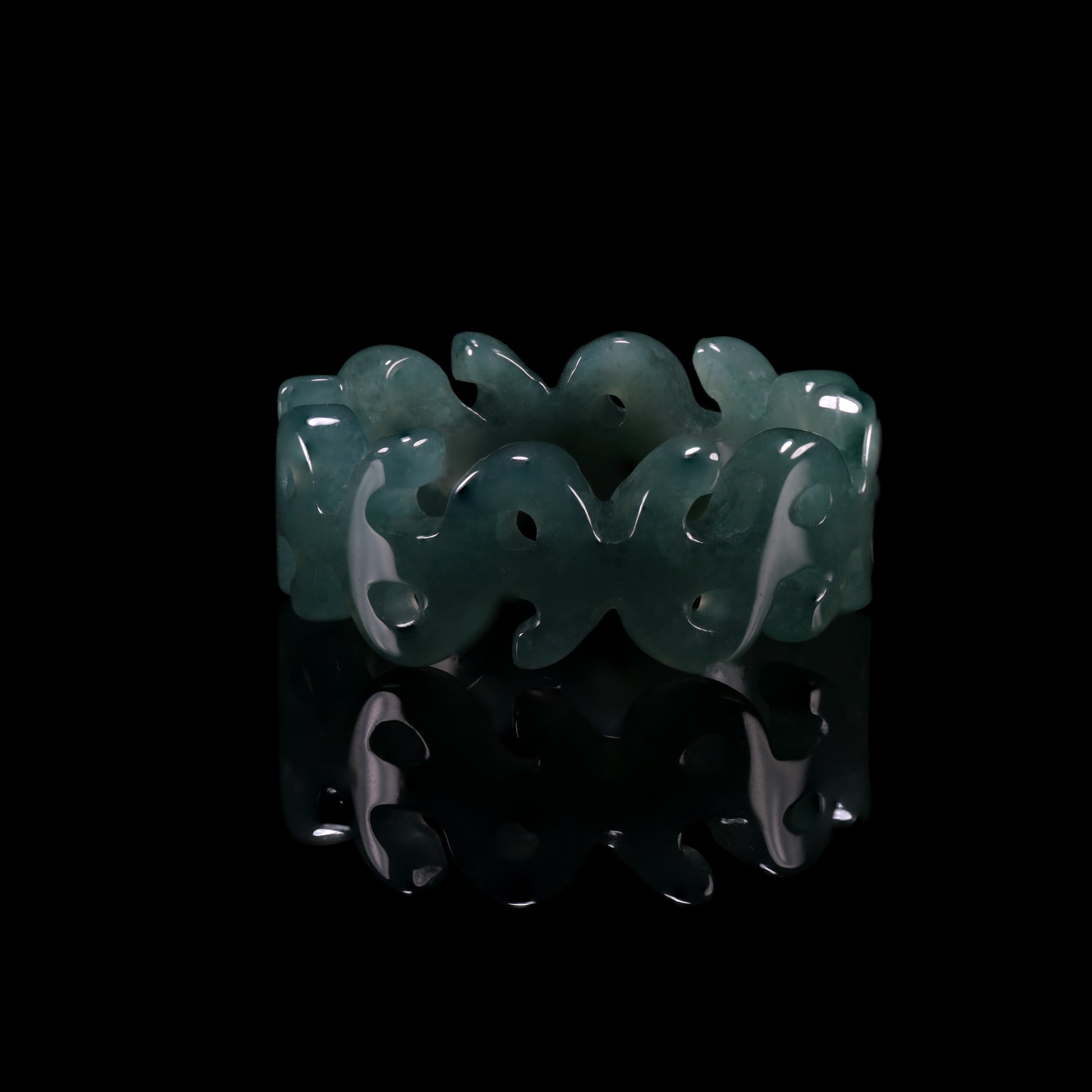 Auspicious Cloud Hollow Jade Ring - Grade A Natural Jade Jewelry