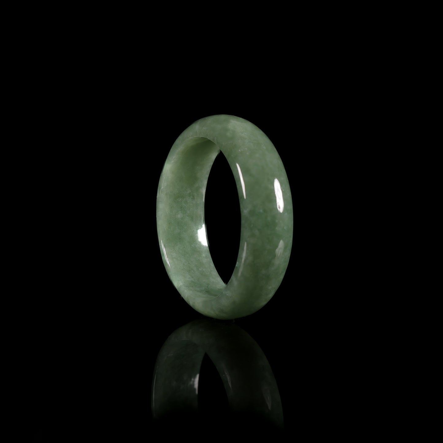 Oil Green Jade Smooth Wide Band Ring - Certified Grade A jade ring from Jadelume