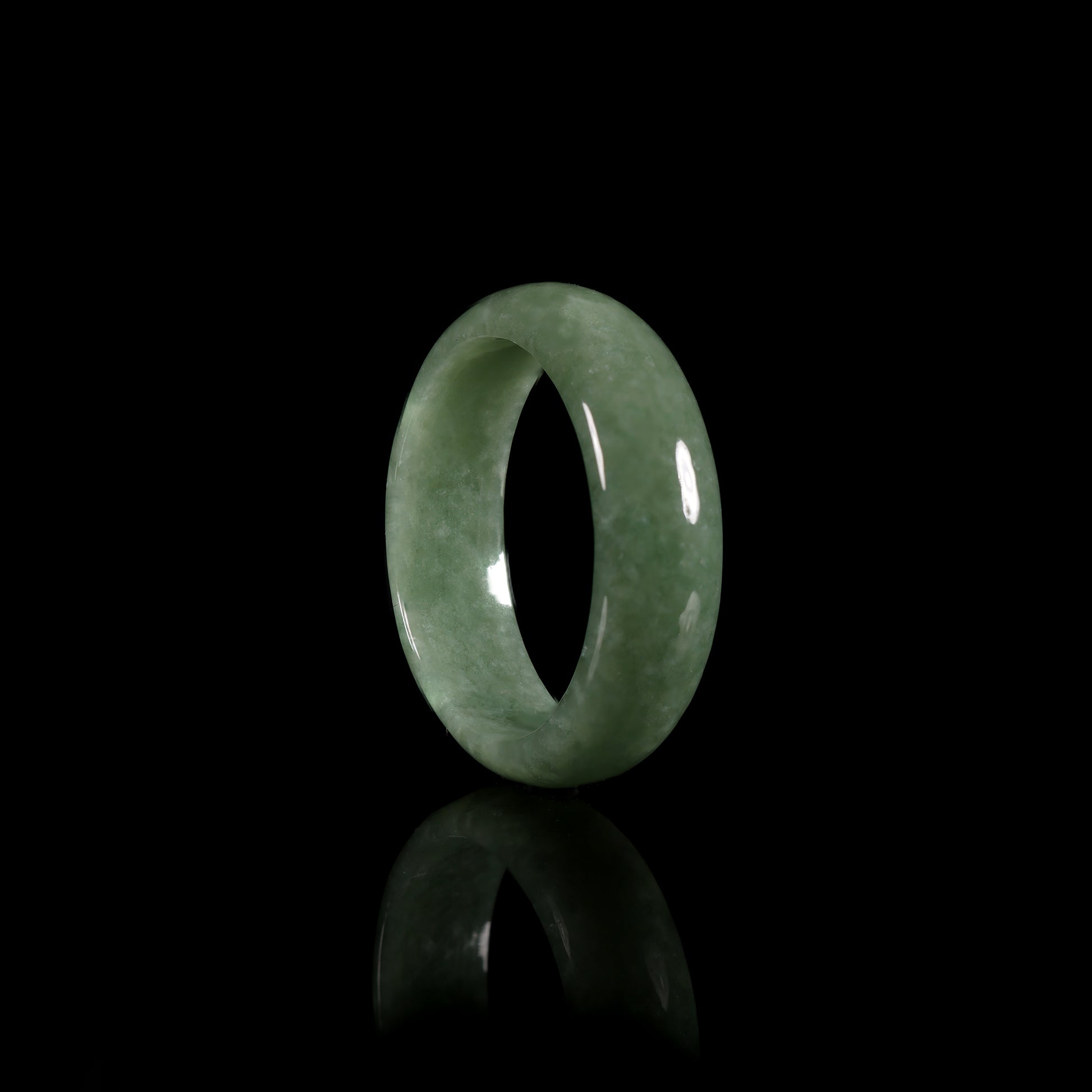 Oil Green Jade Smooth Wide Band Ring - Certified Grade A jade ring from Jadelume
