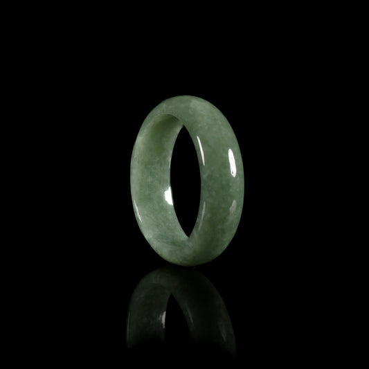 Oil Green Jade Smooth Wide Band Ring - Certified Grade A jade ring from Jadelume