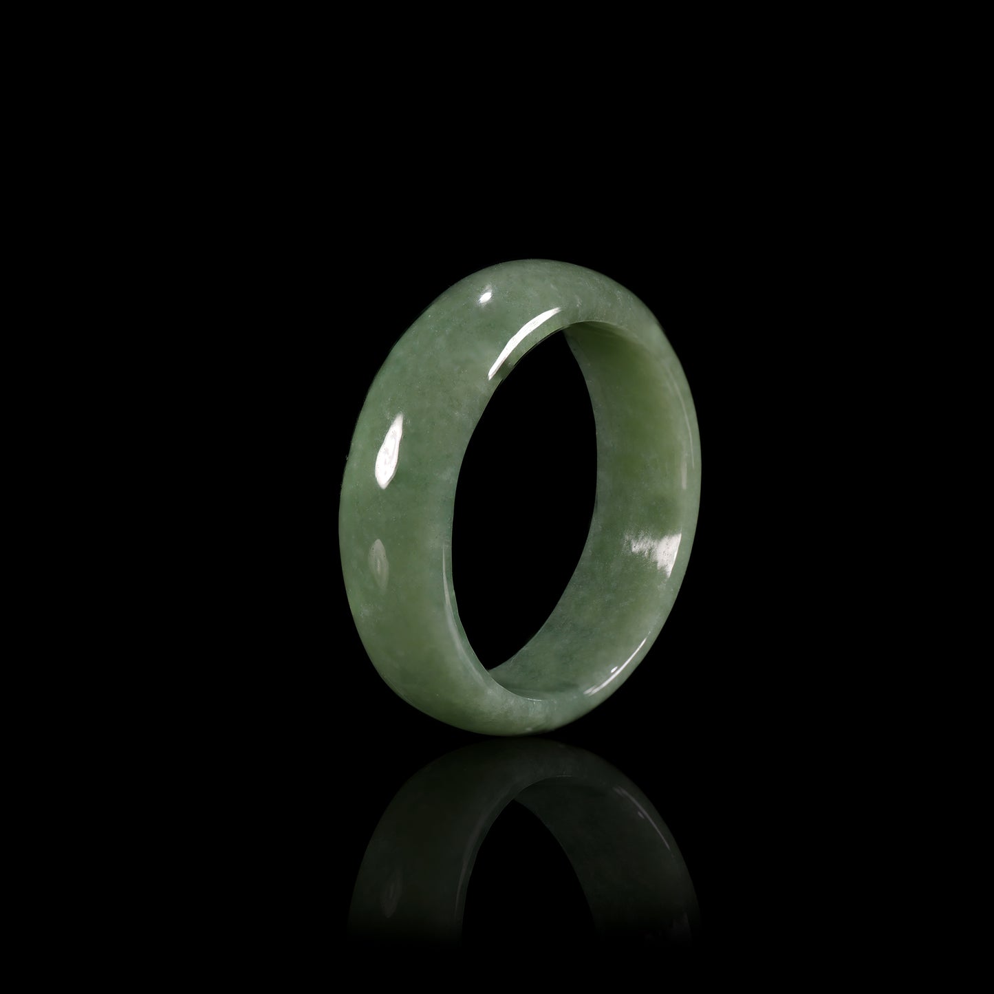 Oil Green Jade Smooth Wide Band Ring - Grade A Natural Jade Jewelry