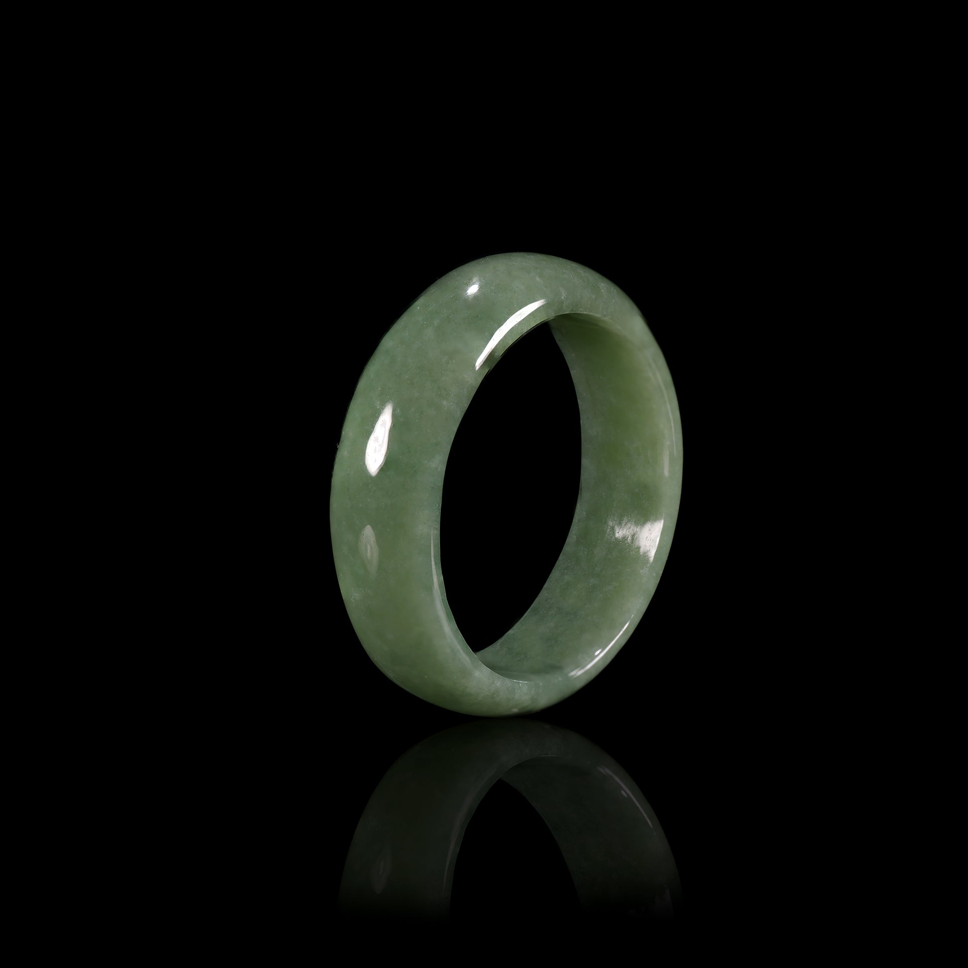 Oil Green Jade Smooth Wide Band Ring - Grade A Natural Jade Jewelry