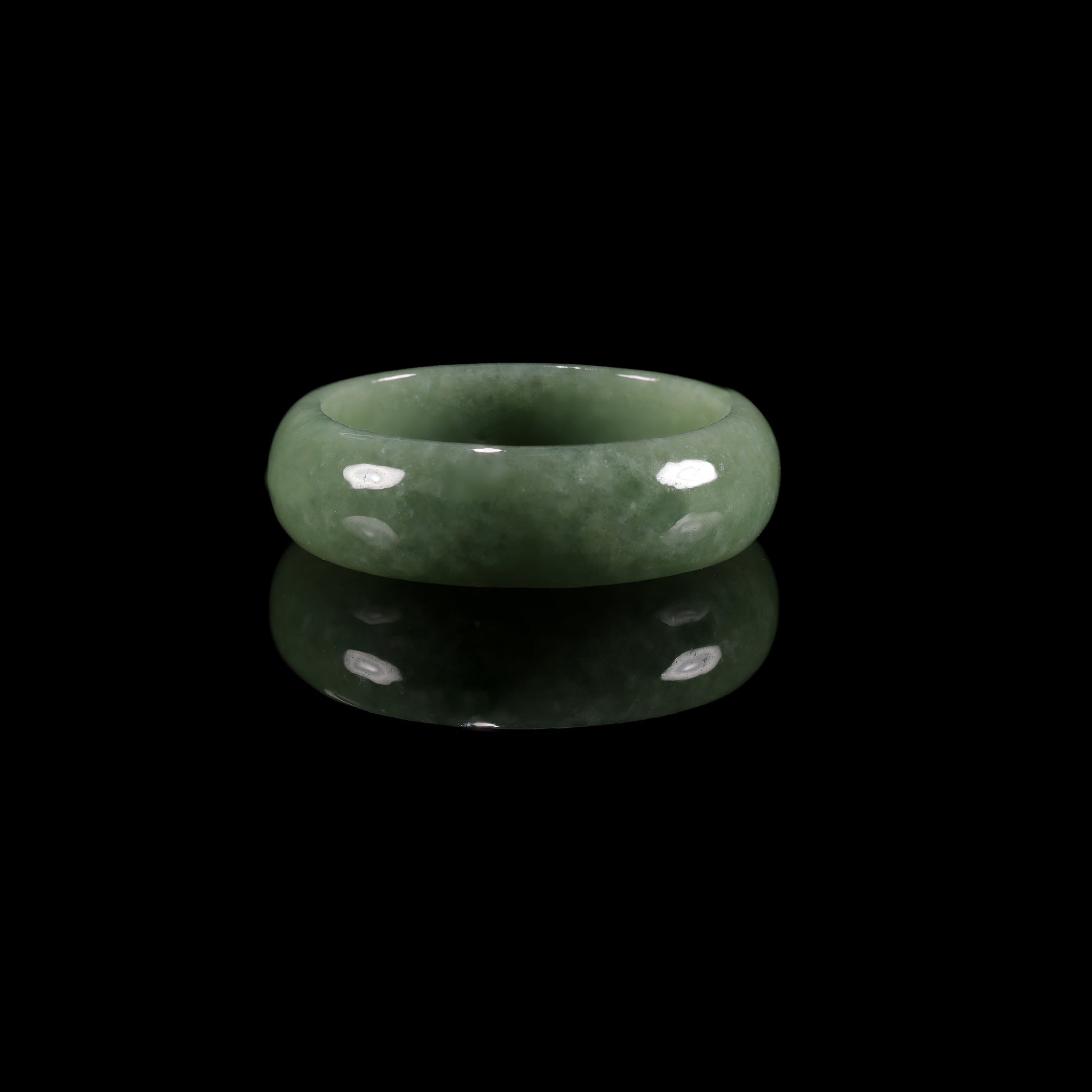 Oil Green Jade Smooth Wide Band Ring - Grade A Natural Jade Jewelry